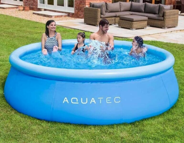 Āra piepūšamais baseins AquaTec 240x63 cm Pool Set, pilns komplekts ar pārklājiem